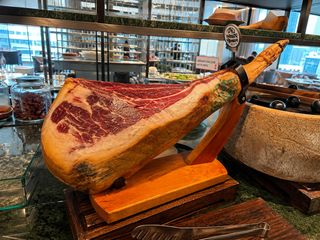The serrano ham station in the lounge, carved to order.